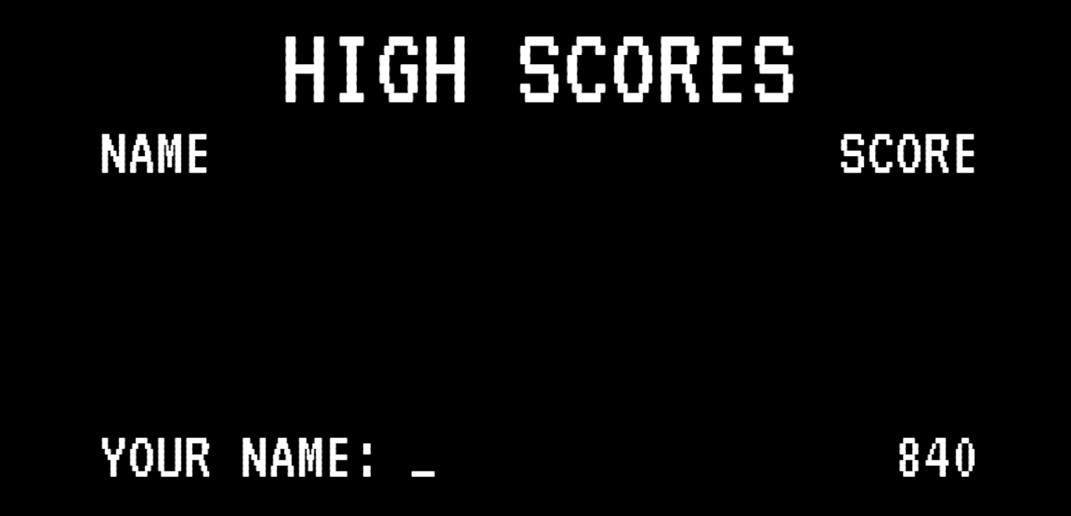 High score screen displayed after losing